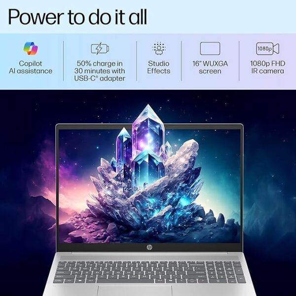 HP Pavilion 16, Enhanced by AI, Intel Core Ultra 5 125U, 16-inch (40.6 cm), WUXGA, 16GB LPDDR5, 512GB SSD, Intel Graphics, 1080p FHD IR Camera, Copilot, Backlit KB (Win 11, Silver, 1.77 kg), af0015TU - Image 3