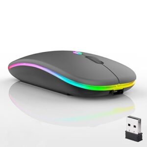 Wireless Bluetooth Mouse,LED Dual Mode Rechargeable Silent Slim Laptop Mouse,Portable(BT5.2+USB Receiver) Dual Mode Computer Mice