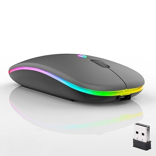 Wireless Bluetooth Mouse,LED Dual Mode Rechargeable Silent Slim Laptop Mouse,Portable(BT5.2+USB Receiver) Dual Mode Computer Mice