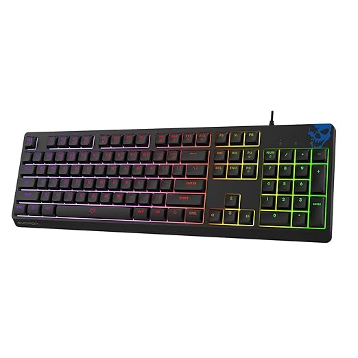 EvoFox Deathray RGB Gaming Keyboard | 16 Million True Prism Colors | 7 Backlight Effects and 1 Custom Effect | Silent Membrane Keys | 19 Anti Ghosting and Windows Lock Key | Braided Cable | (Black)